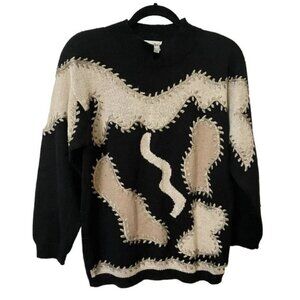 Vintage Franco Valeri Black Knit Embroidered Patchwork Silk Blend Granny Sweater